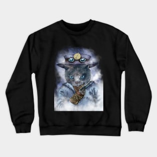 Cat in Blue Leather Jacket with Magical Bracelet Crewneck Sweatshirt